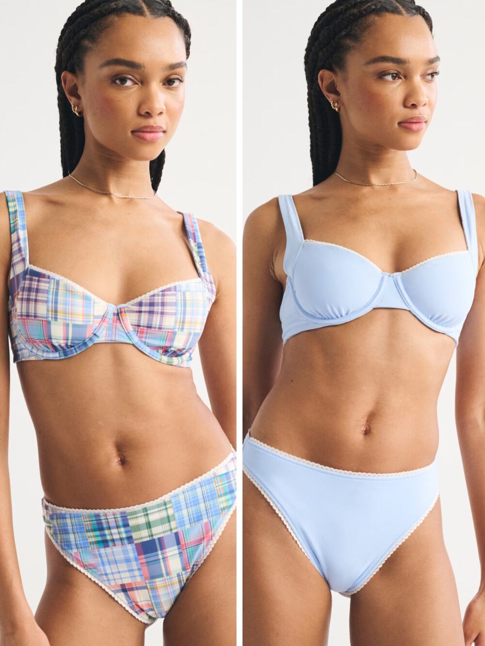ABERCROMBIE & FITCH Reversible Bikini Top & Bottoms in Blue Plaid Size XS